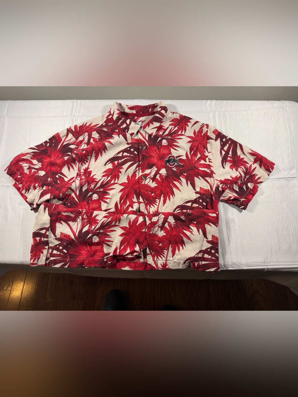 Officially Licensed Ohio State 100% Silk Tommy Bahama red floral print button-up
